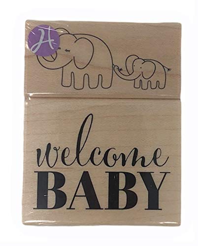 Hampton Art Welcome Baby & Mama/Baby Elephant Wood Mounted Rubber Stamp Set (Set of 2 Stamps) - Image 1